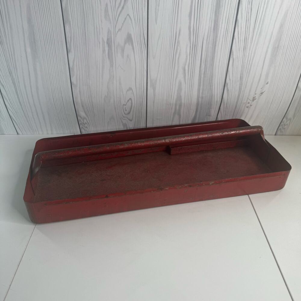 Vintage Metal Red Tray Tool Box Patina Rustic Red  9 x 20 Inches